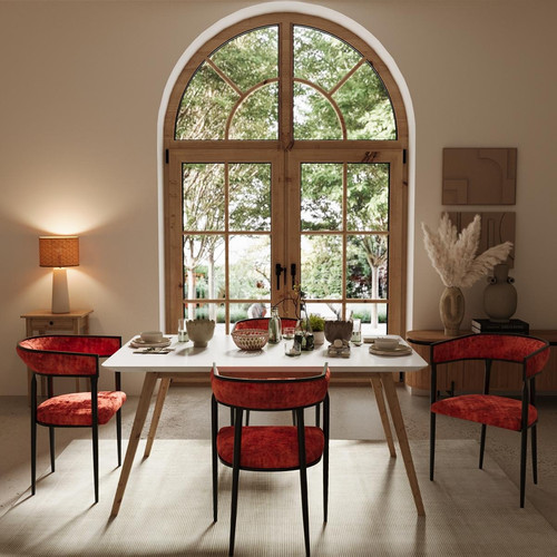 Chaise de salle à manger design avec dossier arrondi en velours AURORE ocre  POTIRON PARIS  - Promos salle a manger