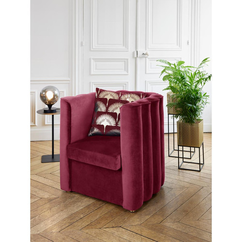 Fauteuil vintage en velours bordeaux structure en bois et métal FRIDA - POTIRON PARIS - Fauteuil rouge design