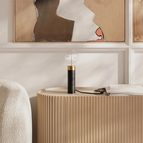 Lampe de table cylindrique rétro chic en métal noir et doré VOLTAIRE POTIRON PARIS  - Lampe a poser noire