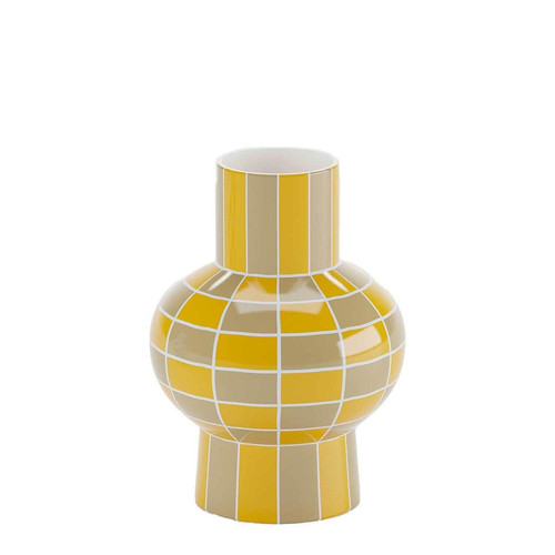 Vase décoratif en céramique motif damier jaune LOUVRE POTIRON PARIS  - Vase ceramique design