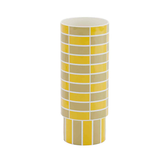 Vase tubulaire céramique motifs damiers jaune SOFIA POTIRON PARIS  - Vase ceramique design