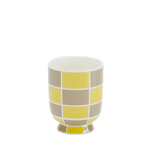 Vase décoratif en céramique motifs damier jaune GENEVE POTIRON PARIS  - Vase ceramique design