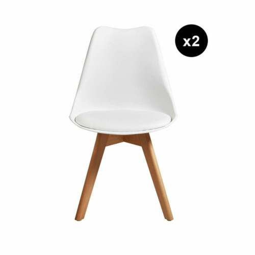 Lot de 6 chaises coque cuir synthétique blanc et pieds en bois NORVÈGE Blanc