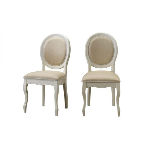 Lot de 2 chaises médaillon en tissu écru DUCHESSE - Promos deco design 50 a 60