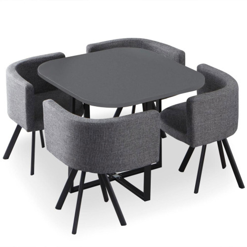 Table et Chaises en Tissu Gris ORLY 3S. x Home  - Table a manger noir