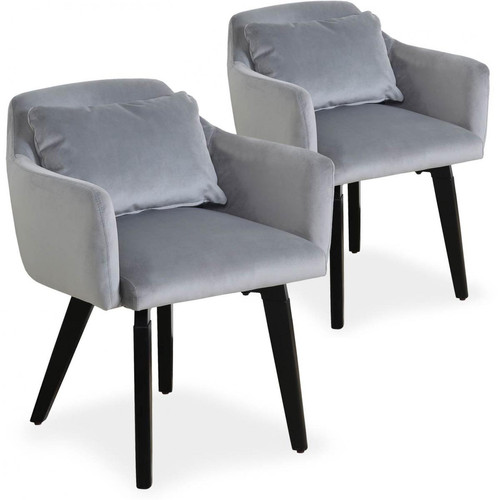 Chaise à Accoudoir Scandinave en Velours Argent GIBBS 3S. x Home  - Chaise bleu design