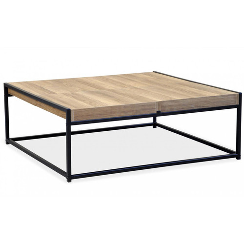 Table Basse Beige avec 4 Rangements Structure en Fer Noir CARO - Table basse