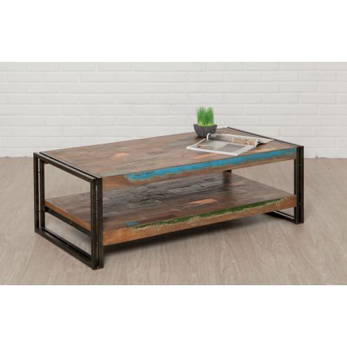Table Basse Rectangulaire en Teck recyclé et Métal PETRA - 3S. x Home - Salon industriel