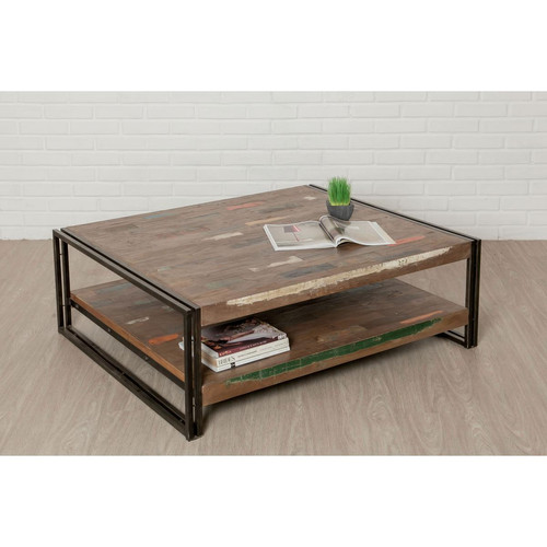 Table Basse Carrée en Teck recyclé et Métal PETRA 3S. x Home  - Edition Industriel Salon