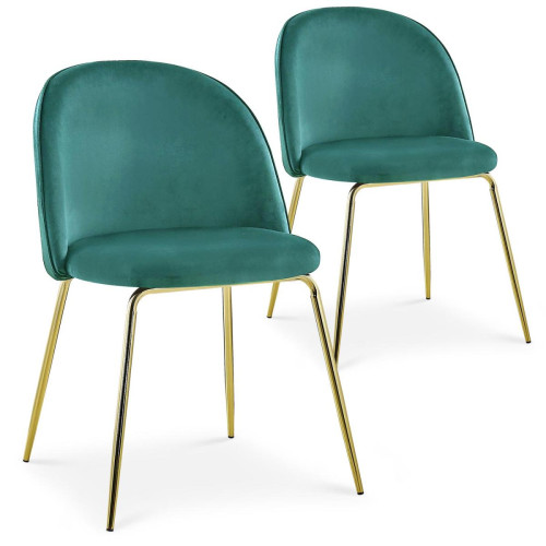 Lot de 2 chaises en Velours Vert et piétement Or PARON - Chaise velours design