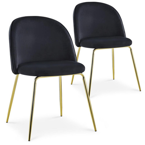 Lot de 2 chaises en Velours Noir et piétement Or PARON - Chaise velours design