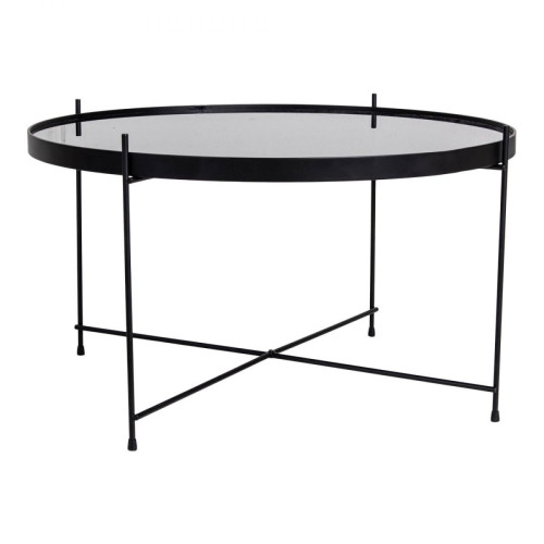 Table Basse Ronde 70 cm en Verre et en Acier Noir ELLENA - Table basse noir design