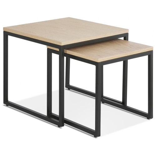 Lot de 2 Tables Basses Carrées Beiges et Piétement en Métal Noir TICOT 3S. x Home  - Table basse noir design