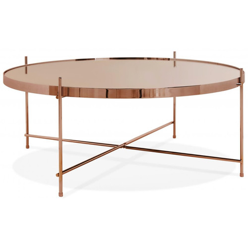 Table Basse Ronde Grande en Verre Cuivre et Piétement en Métal WALLY - Table basse verre design