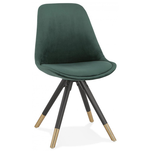 Chaise en Velours Vert Dossier Rectangulaire Piétement en Bois Noir FONCOR - 3S. x Home - Chaise design