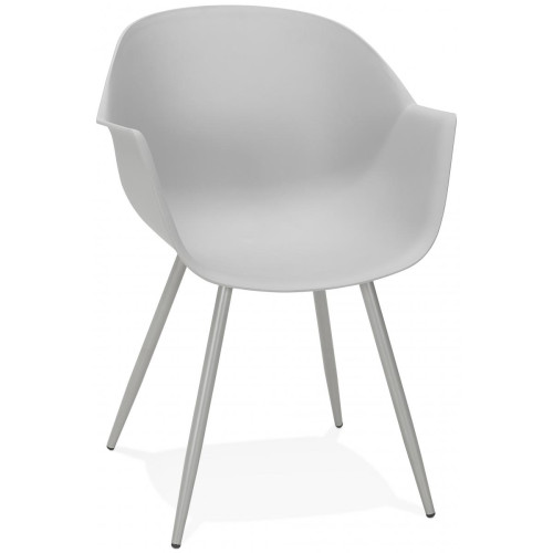 Fauteuil Design Gris Accoudoirs Arrondi Piétement Gris POPPERY - 3S. x Home - Pouf et fauteuil design