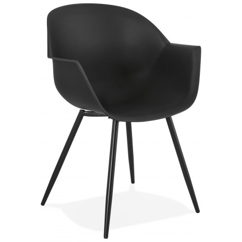 Fauteuil Design Noir Accoudoirs Arrondi Piétement Noir POPPERY - 3S. x Home - Pouf et fauteuil design