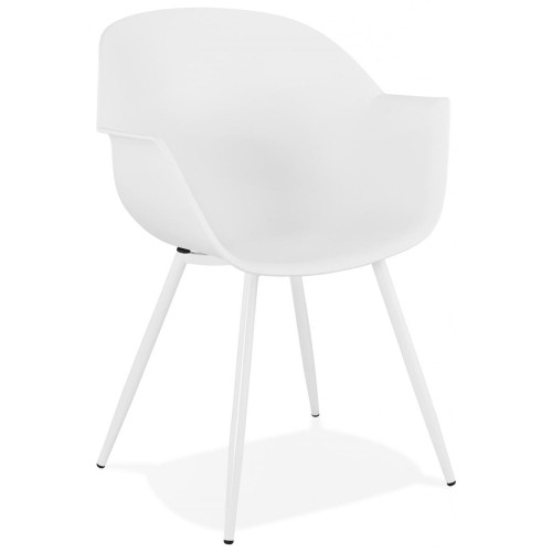 Fauteuil Design Blanc Accoudoirs Arrondi Piétement Blanc POPPERY - 3S. x Home - Pouf et fauteuil design