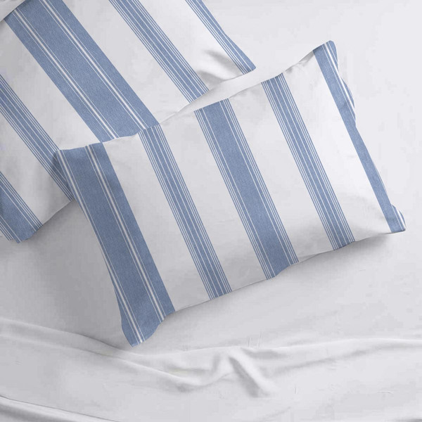 Taie d'oreiller coton MARKUS - Bleu et blanc