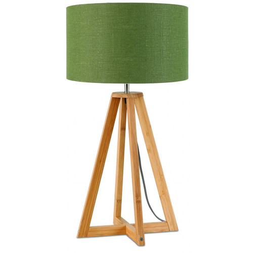 Lampe à poser Abat-jour Vert Forêt en Bois EVEREST - Lampe verte design