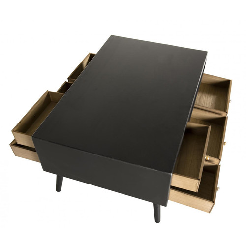 Table basse 8 tiroirs Pin Noir Mat 44x60cm WUHAN