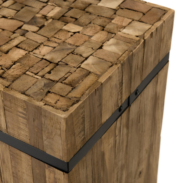 Table d'appoint carrée "L" bois Teck recyclé cerclée métal  CALI