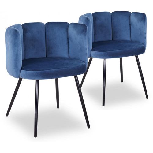 Lot de 2 chaises Velours Bleu CRISTOBAL - Chaise metal design