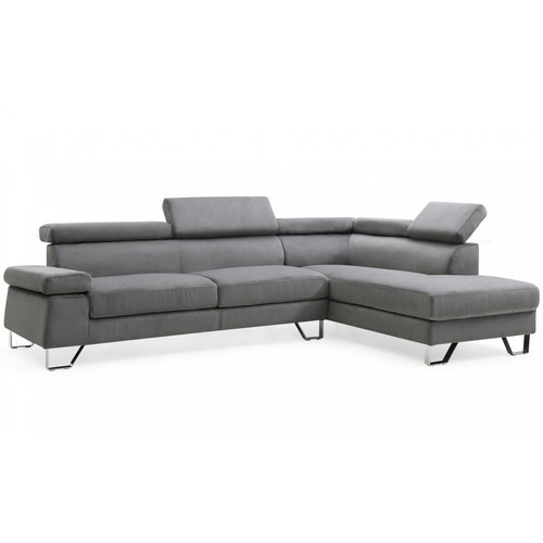 Canapé d'angle avec têtières relevables Velours Gris Foncé CARL 3S. x Home  - Salon meuble deco