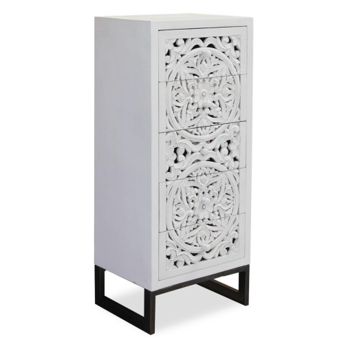 Commode 5 tiroirs Blanc ANKITA - Commode design