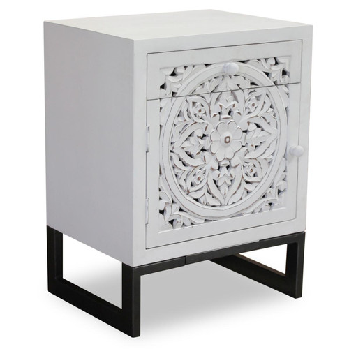 Table de chevet 1 porte et 1 tiroir Blanc ANKITA - Table de chevet blanc design
