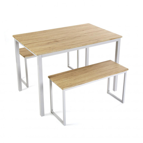 Set Table avec 2 bancs Blanc OLA - Table a manger design