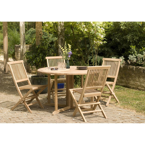 Ensemble Table Ronde papillon 120cm + 4 Chaises en Teck Massif - Table de jardin design