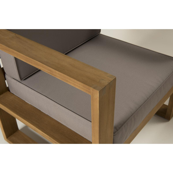 SALON DE JARDIN EN BOIS TECK : 1 Canapé d'angle 5 places avec coussin waterproof et une table basse 110x60 cm