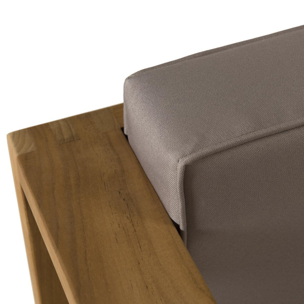 SALON DE JARDIN EN BOIS TECK : 1 Canapé d'angle 5 places avec coussin waterproof et une table basse 110x60 cm