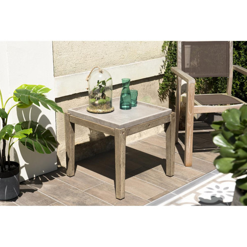 Table d'appoint de jardin carrée béton 53x53 cm et pieds en bois Acacia