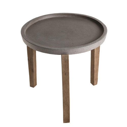 Table d'appoint de jardin ronde béton 50x50 cm pieds en bois Acacia - Macabane - Macabane meubles