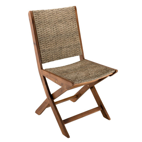 Ensemble de 2 chaises de jardin pliantes en bois Acacia et rotin synthétique Macabane  - Fauteuil et chaise de jardin design