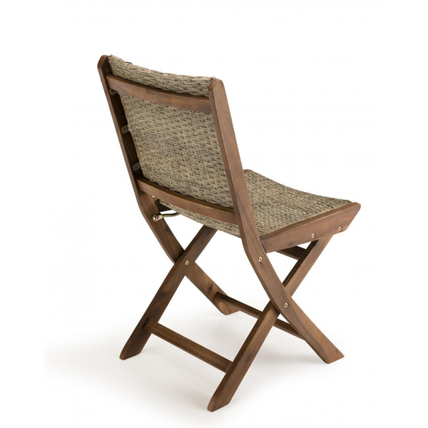 Ensemble de 2 chaises de jardin pliantes en bois Acacia et rotin synthétique