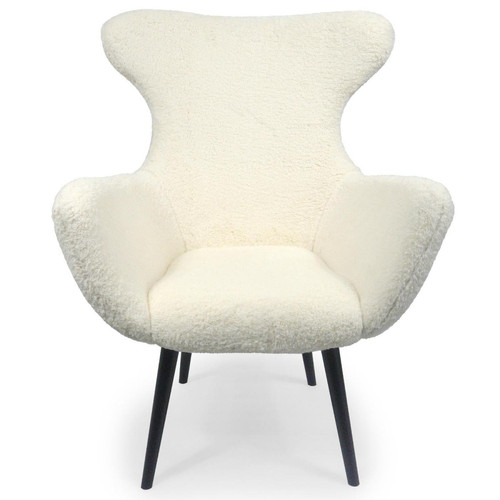 Fauteuil Tissu Effet peau de mouton Crême PEESH - Pouf et fauteuil design