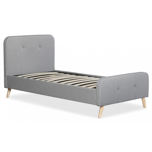 Lit scandinave avec tête de lit et sommier 90x190cm Tissu Gris NERRYM - Lit bois design
