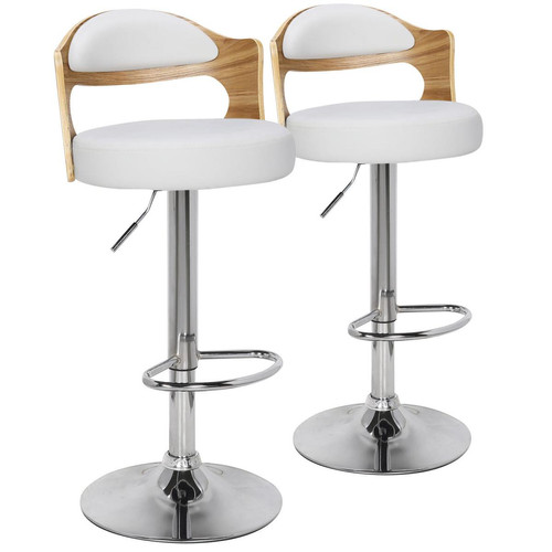 Lot de 2 chaises de bar Chêne Clair & Simili Blanc PRISCA - Tabouret de bar blanc design