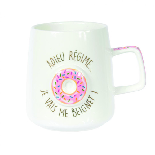 Mug en Porcelaine Donut avec inscription Adieu Regime KENZIE - Accessoire cuisine design