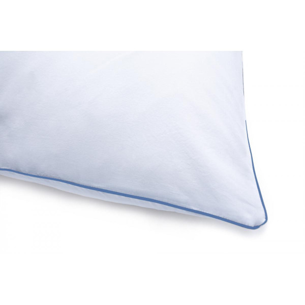 Les signatures - Taie d'oreiller en percale de coton - bleu ciel/passepoil bleu marine