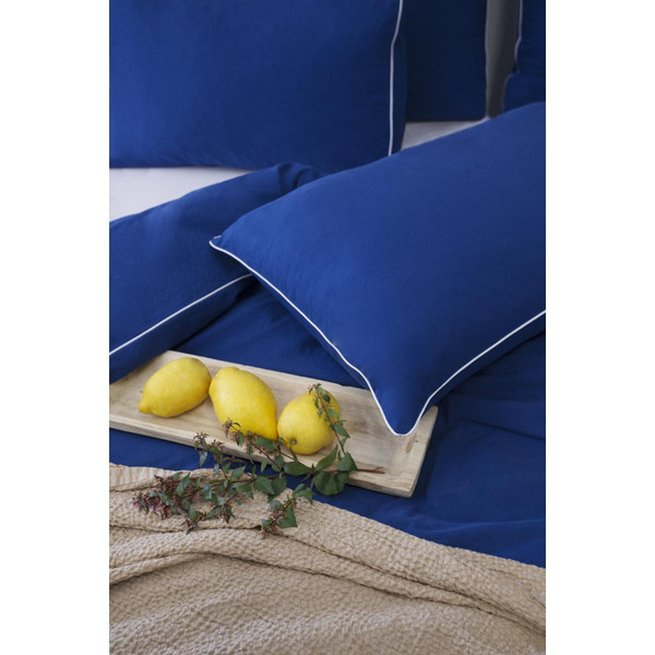 Les signatures - Taie d'oreiller en percale de coton - Bleu marine/passepoil blanc