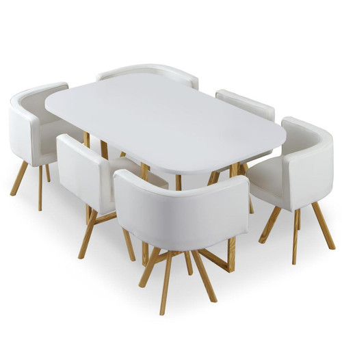 Table et chaises Blanc et Simili Blanc BRANCO - Table a manger bois design