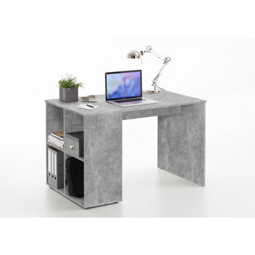 Bureau avec étagère gris béton LAKO - Mobilier de bureau