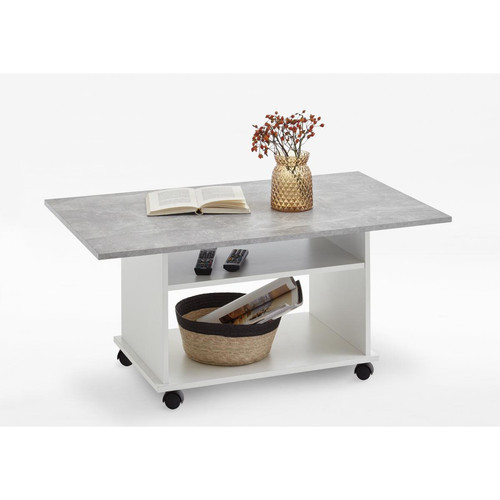 Table basse blanc et gris béton TIKI - Promos deco design 30 a 40