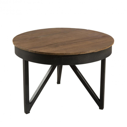 Table d'appoint ronde 50 cm bois et métal - SIANA - Promos deco design 30 a 40