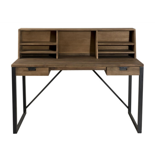 Bureau 2 tiroirs bois et métal avec étagères - SIANA - Macabane rangement meuble
