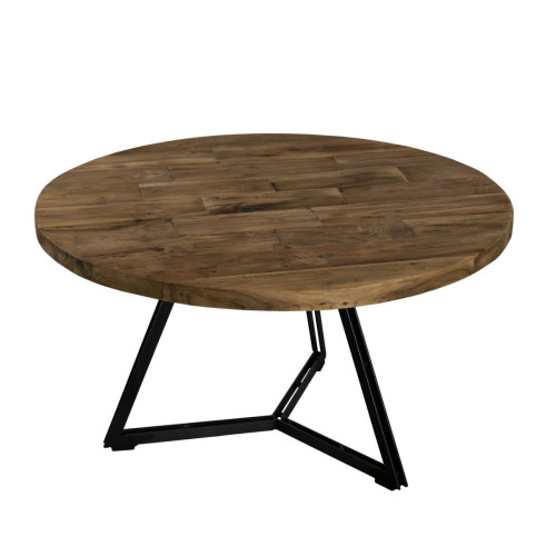 Table basse ronde bois pieds noirs 75 x 75 cm - SIANA Macabane  - Deco style industriel